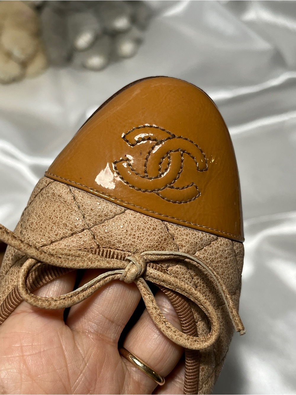 CHANEL Quilted Ballet Flats with Patent Camel Toe Cap - Picture 12 of 16